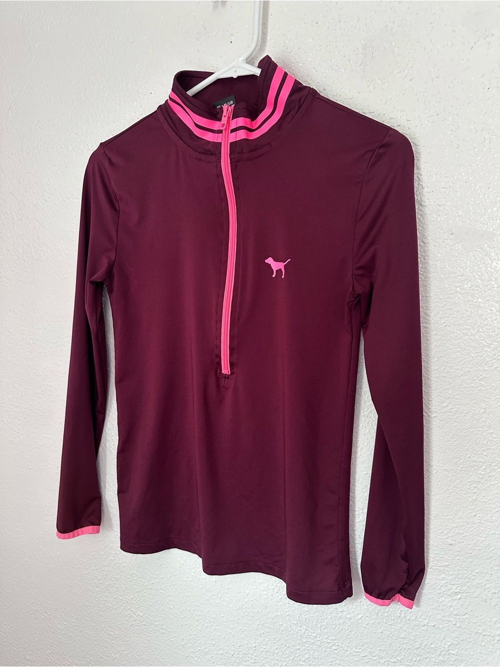 VS PINK Ultimate XS Half Zip Active Long Sleeve Maroon Hot Pink Women’s Top